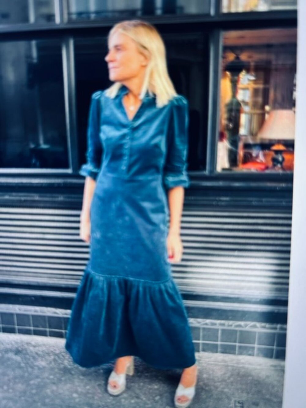 Wyse London dark blue corduroy full length dress / new without tags / Size 1